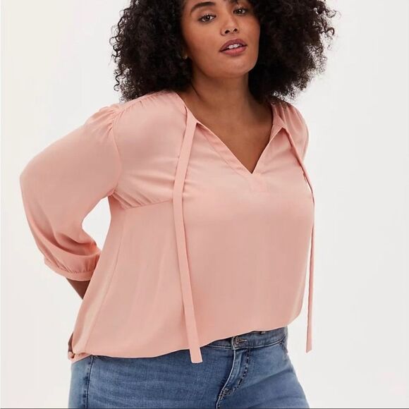 Torrid Light Peach Long Tunic  harper tie front top blouse short plus size - Picture 1 of 5